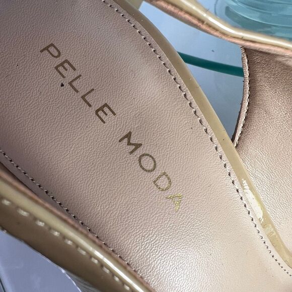 Pelle Moda Oana Platform Heels Nude Patent Leather slingback Peep Toe - Picture 8 of 9